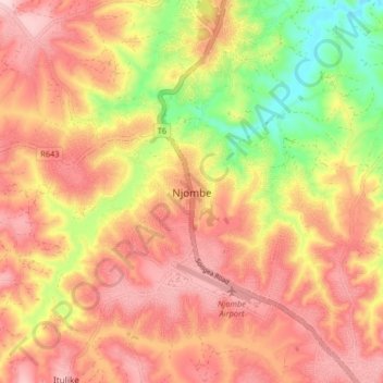 Carte topographique Njombe, altitude, relief