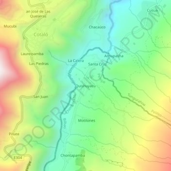 Carte topographique Quishuyacu, altitude, relief