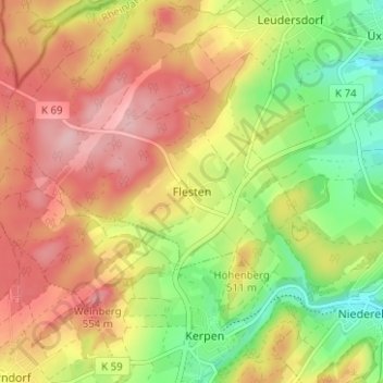 Carte topographique Flesten, altitude, relief