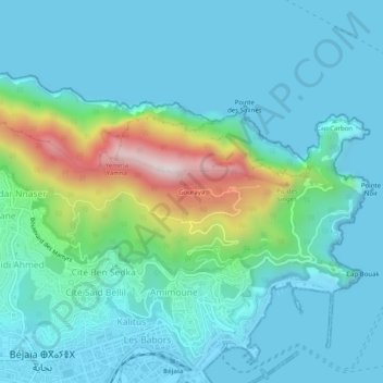 Carte topographique Gouraya, altitude, relief