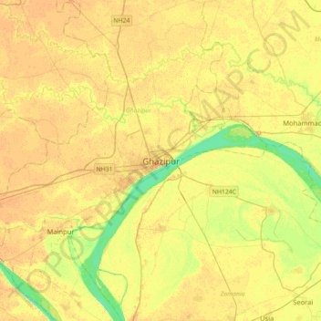 Carte topographique Ghazipur, altitude, relief