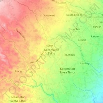 Carte topographique Kecamatan Sakra, altitude, relief