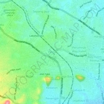 Carte topographique Pelita, altitude, relief