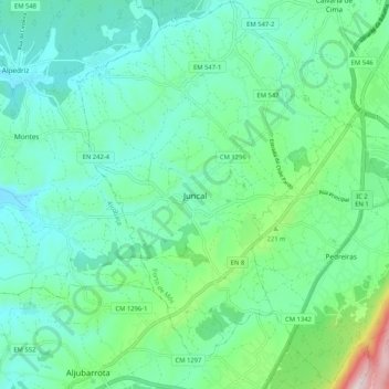 Carte topographique Juncal, altitude, relief