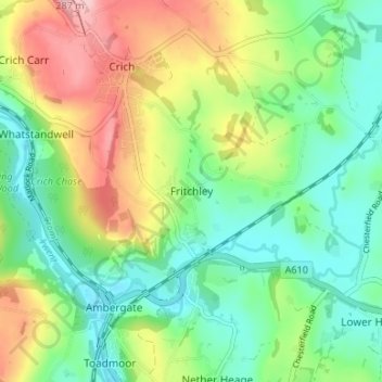 Carte topographique Fritchley, altitude, relief