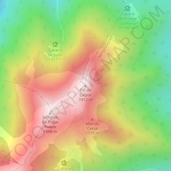 Carte topographique Pic de Cagire, altitude, relief