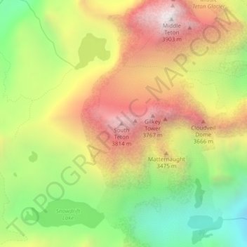 Carte topographique South Teton, altitude, relief
