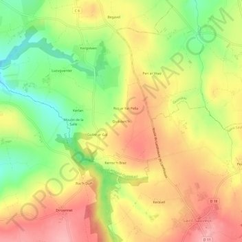 Carte topographique Quiliderc'h, altitude, relief