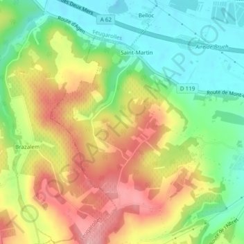 Carte topographique Peilles, altitude, relief