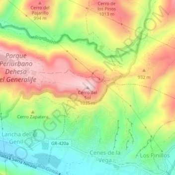 Carte topographique Cerro del Sol, altitude, relief
