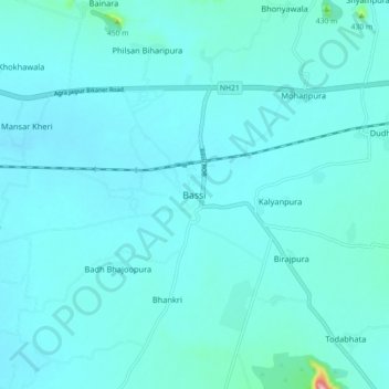 Carte topographique Bassi, altitude, relief