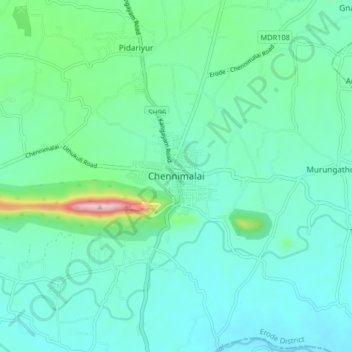 Carte topographique Chennimalai, altitude, relief