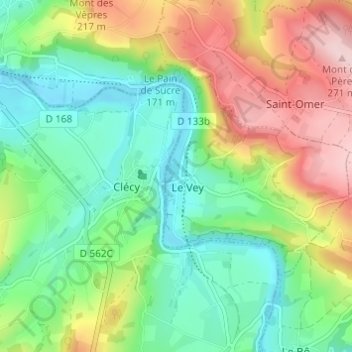 Carte topographique Le Bas du Vey, altitude, relief