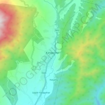 Carte topographique Kangpokpi, altitude, relief