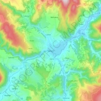 Carte topographique Šipovo, altitude, relief