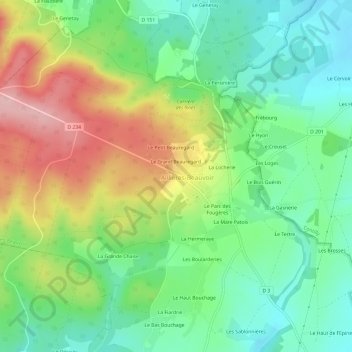 Carte topographique Les Cruchets, altitude, relief