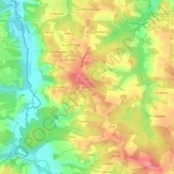 Carte topographique Au Chiro, altitude, relief