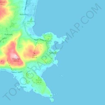 Carte topographique Líndos, altitude, relief