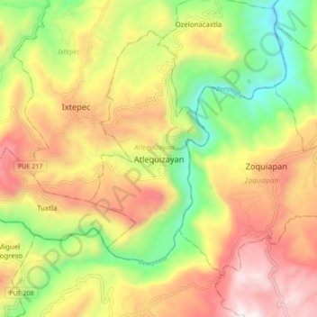 Carte topographique Atlequizayan, altitude, relief