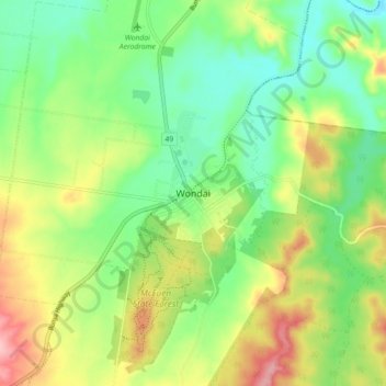Carte topographique Wondai, altitude, relief