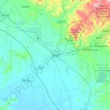 Carte topographique Silao, altitude, relief
