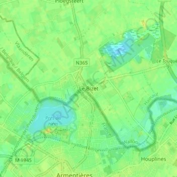 Carte topographique Le Bizet, altitude, relief