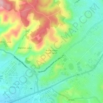 Carte topographique Branes Kdima, altitude, relief