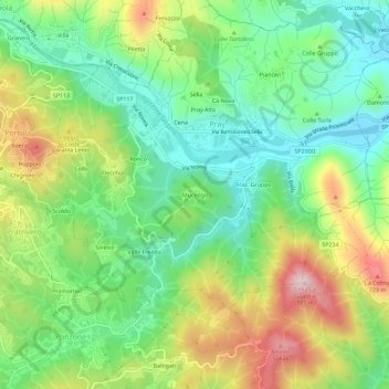 Carte topographique Mucengo, altitude, relief