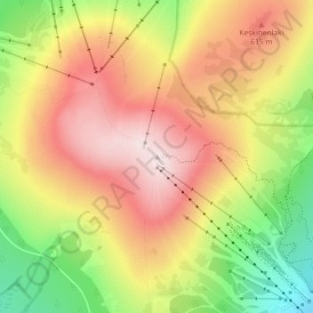 Carte topographique Yllästunturi, altitude, relief