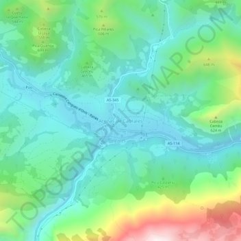 Carte topographique Arenas de Cabrales, altitude, relief