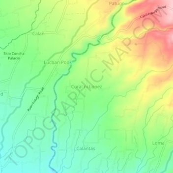Carte topographique Coral ni Lopez, altitude, relief