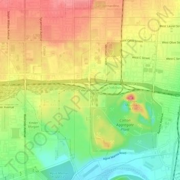 Carte topographique West Colton, altitude, relief