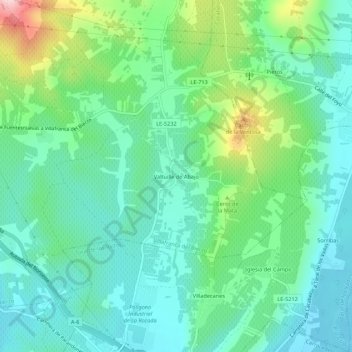 Carte topographique Valtuille de Abajo, altitude, relief