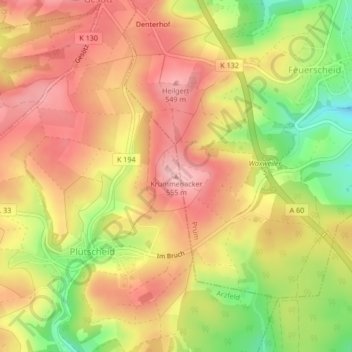 Carte topographique Krummenacker, altitude, relief