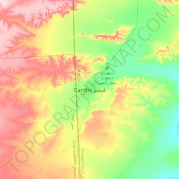 Carte topographique Qardho, altitude, relief