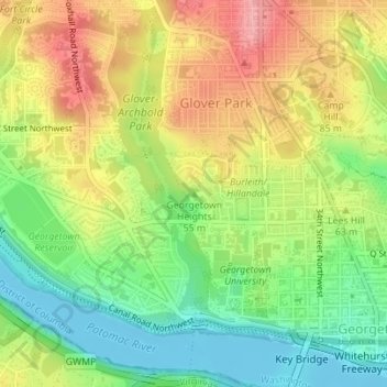 Carte topographique Georgetown Heights, altitude, relief