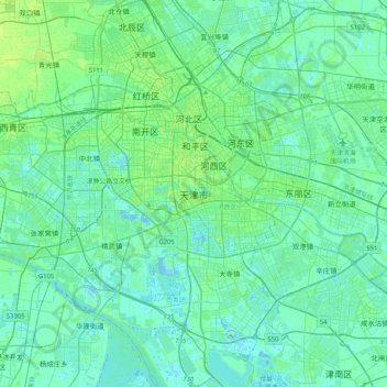 Carte topographique Tianjin, altitude, relief