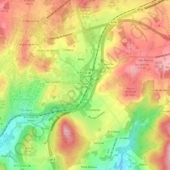 Carte topographique As Casas do Vento, altitude, relief