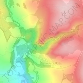 Carte topographique Dewerstone Rock, altitude, relief