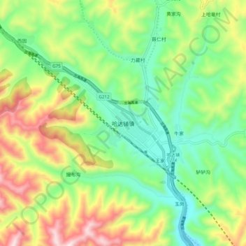 Carte topographique 哈达铺镇, altitude, relief