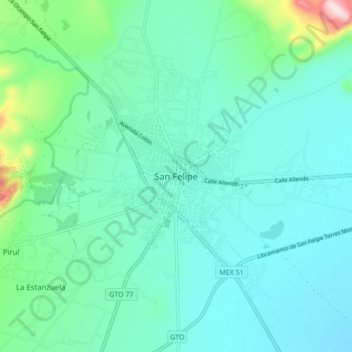 Carte topographique San Felipe, altitude, relief