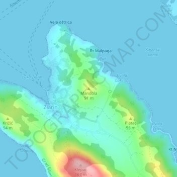 Carte topographique Mandola, altitude, relief