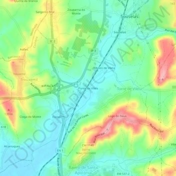 Carte topographique Ponte de Vilela, altitude, relief