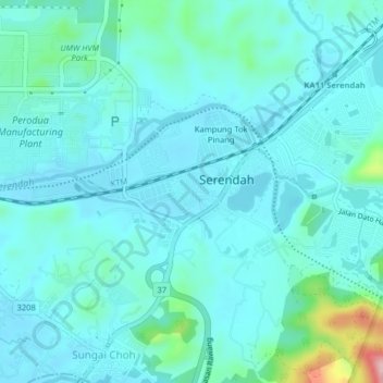 Carte topographique Kampung Damai Tambahan, altitude, relief