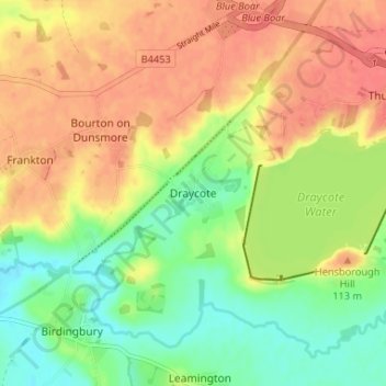 Carte topographique Draycote, altitude, relief