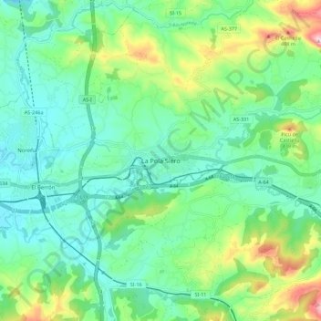 Carte topographique Pola de Siero, altitude, relief