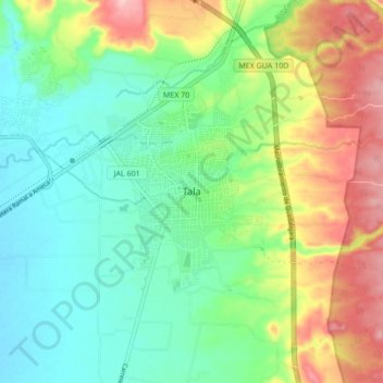 Carte topographique Tala, altitude, relief