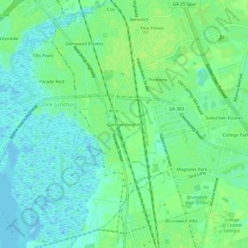 Carte topographique Gordon Heights, altitude, relief