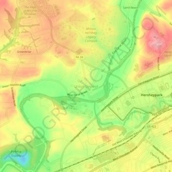 Carte topographique Union Deposit, altitude, relief