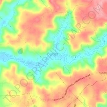 Carte topographique Paravoor, altitude, relief
